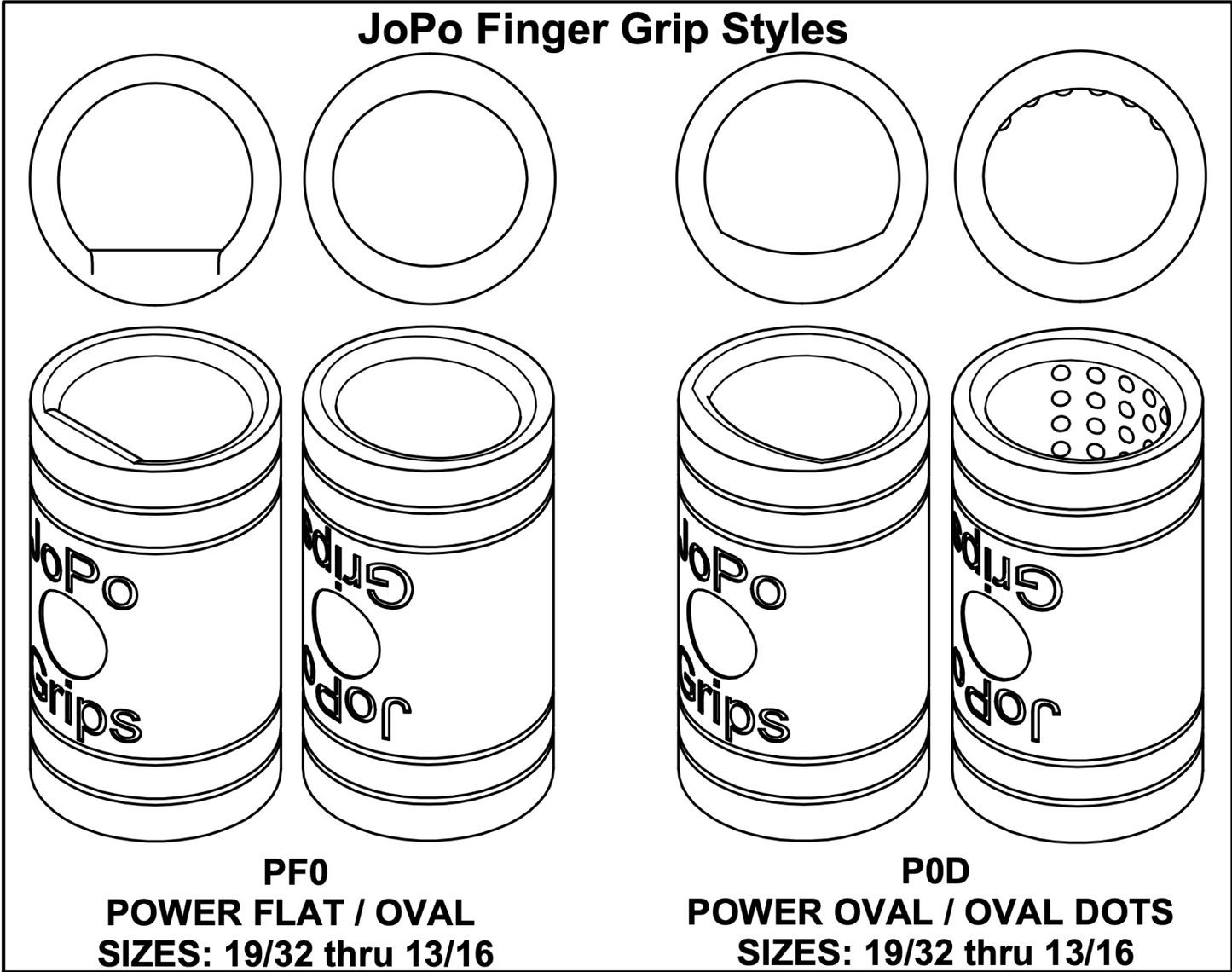 JoPo Finger Grips - Power Flat/Oval - Sizes 41 to 51 (10 pack)